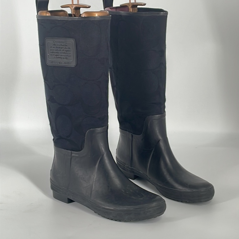NWOT - Coach  Paige Signature Jacquard Black Rain Boots Women's Size 8